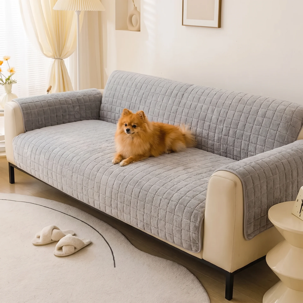 Short Plush Quilted Non-Slip Sofa Cover for Dogs & Cats