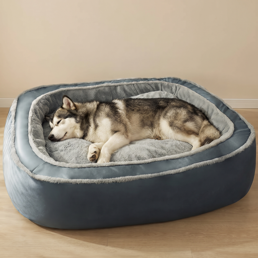 Large Breed Bolster Dog Bed with Sherpa Interior