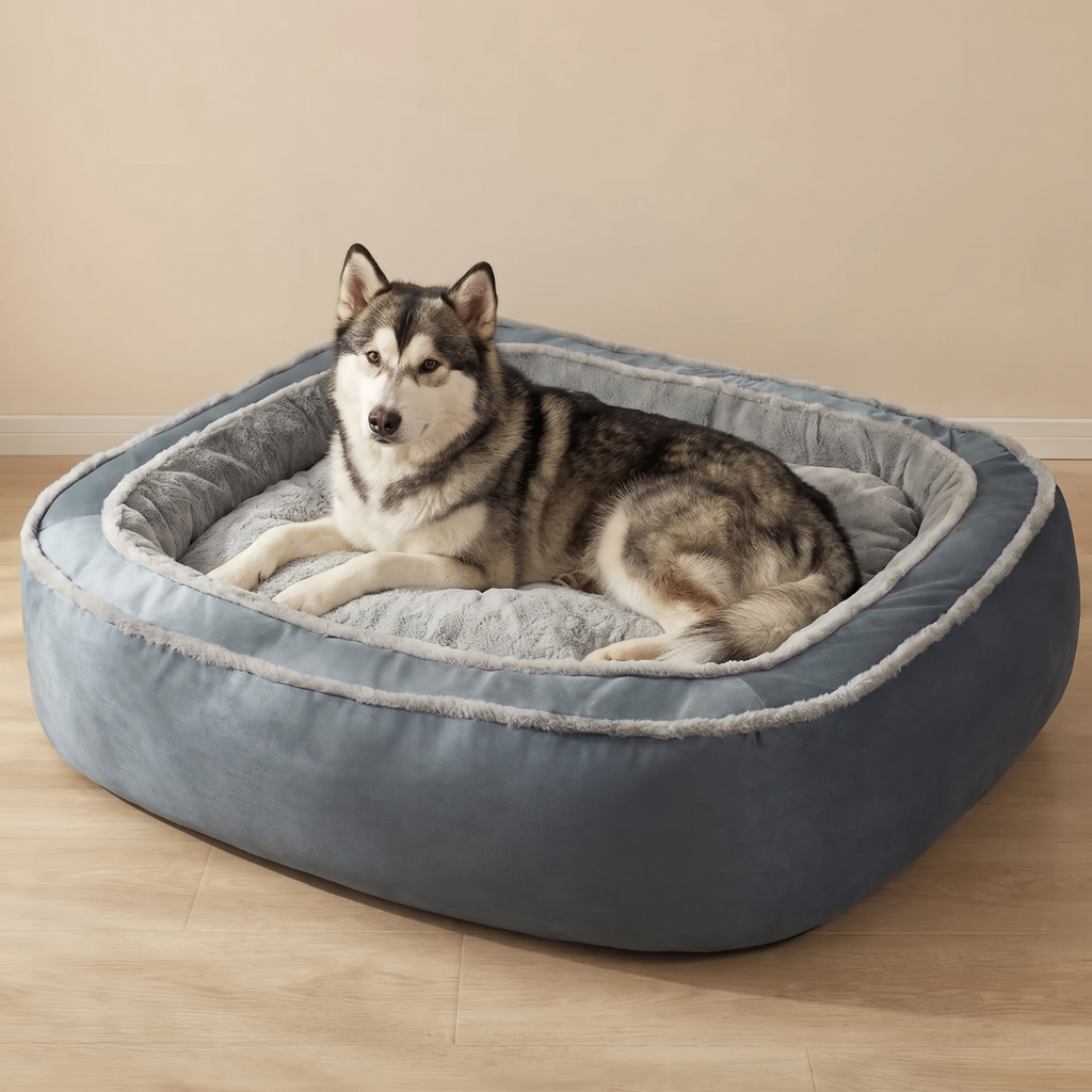 Large Breed Bolster Dog Bed with Sherpa Interior