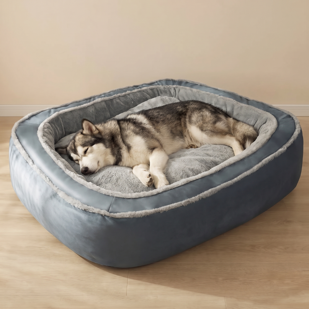 Large Breed Bolster Dog Bed with Sherpa Interior