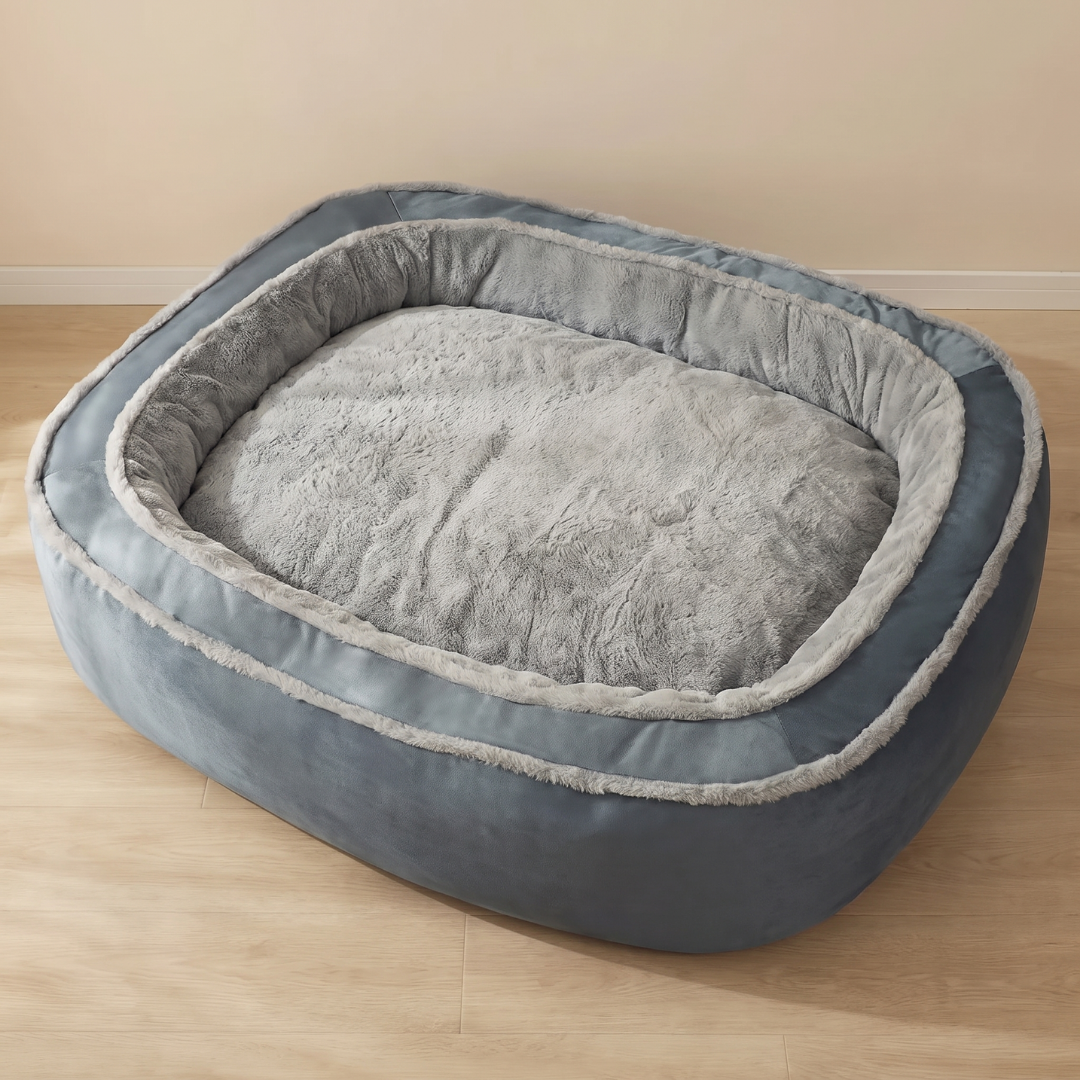 Large Breed Bolster Dog Bed with Sherpa Interior