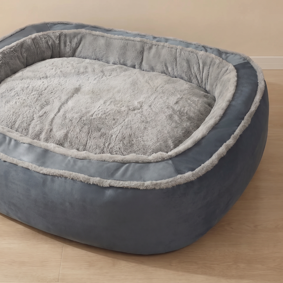 Large Breed Bolster Dog Bed with Sherpa Interior