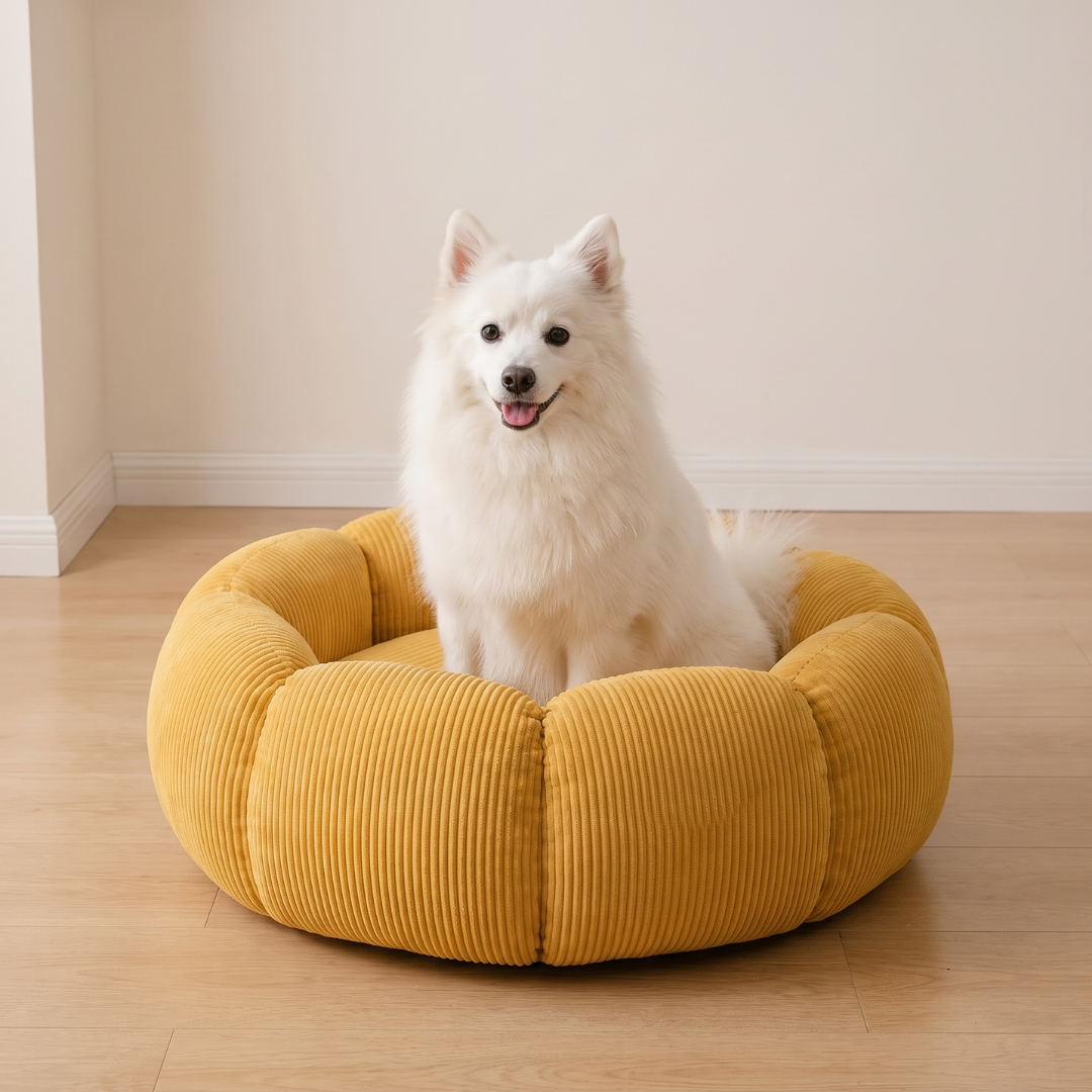 Segmented Corduroy Round Dog Bed with Pumpkin Shape