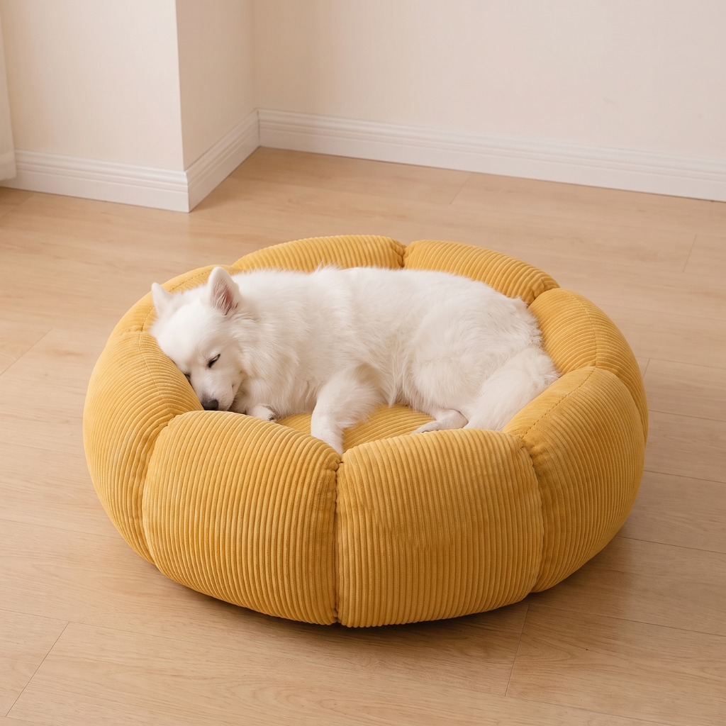 Segmented Corduroy Round Dog Bed with Pumpkin Shape