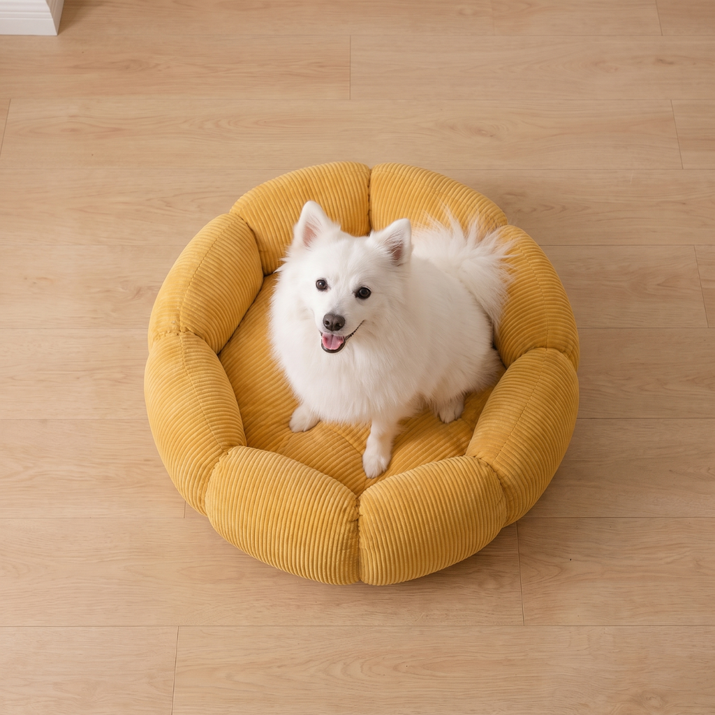 Segmented Corduroy Round Dog Bed with Pumpkin Shape