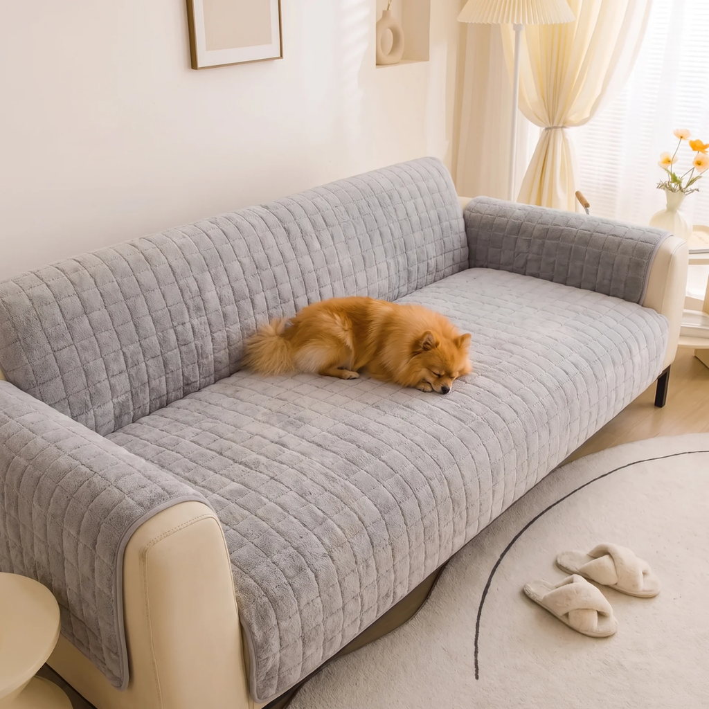 Short Plush Quilted Non-Slip Sofa Cover for Dogs & Cats