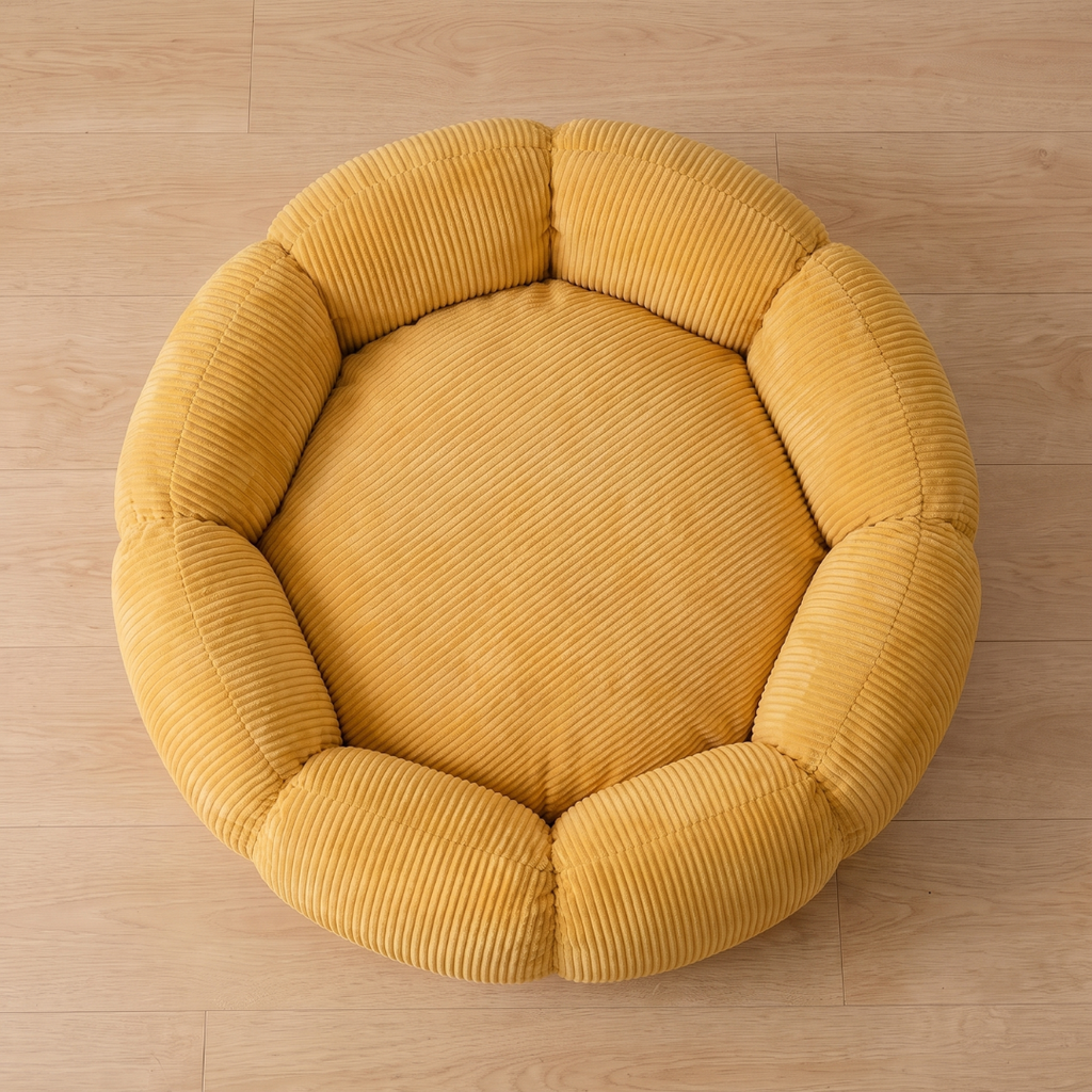 Segmented Corduroy Round Dog Bed with Pumpkin Shape