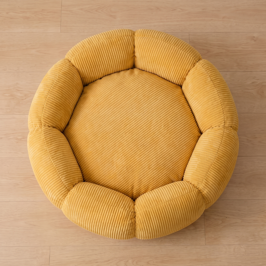 Segmented Corduroy Round Dog Bed with Pumpkin Shape