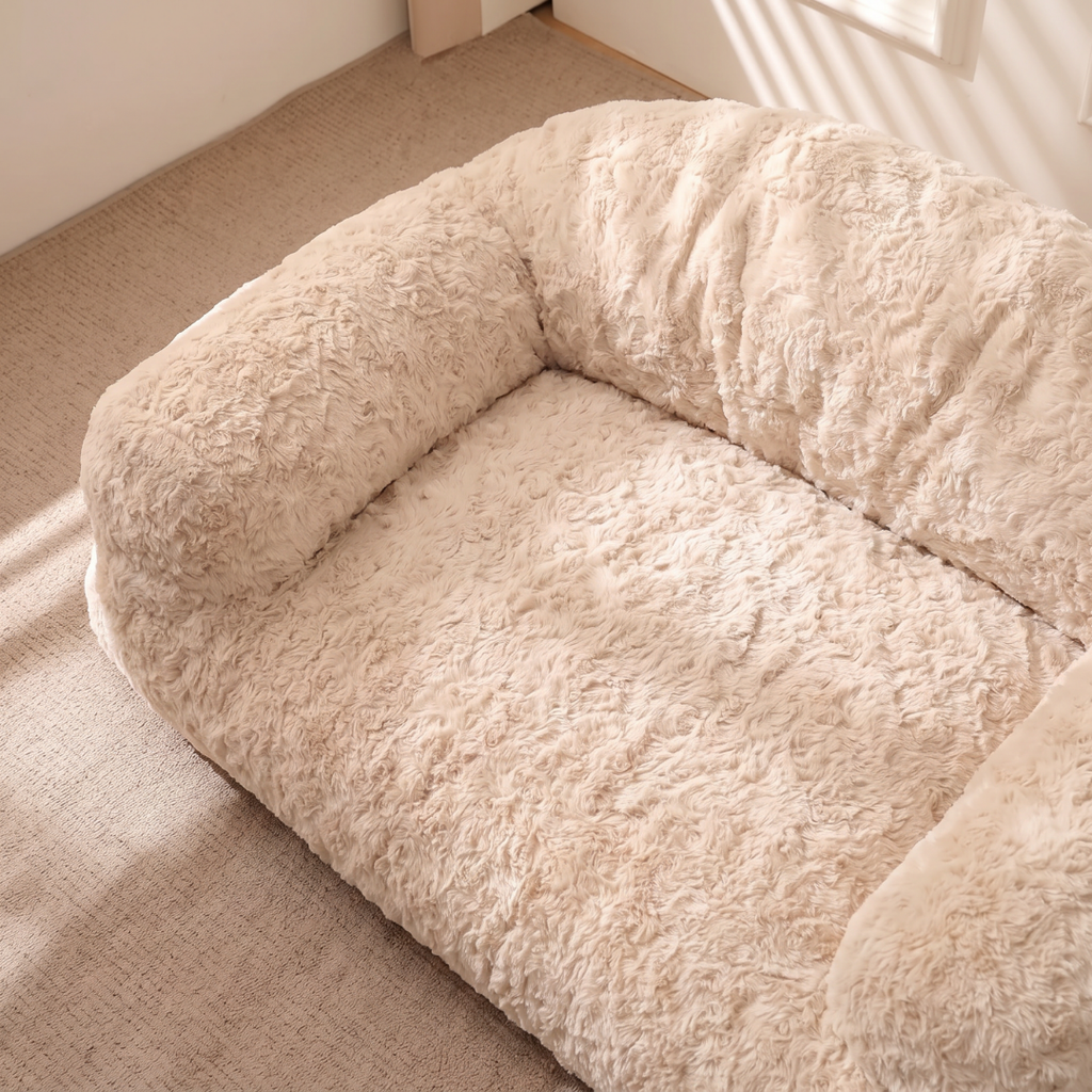Sofa Style Shaggy Plush Dog Bed with Rolled Arms