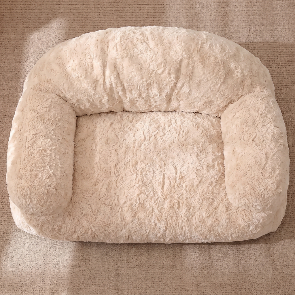 Sofa Style Shaggy Plush Dog Bed with Rolled Arms