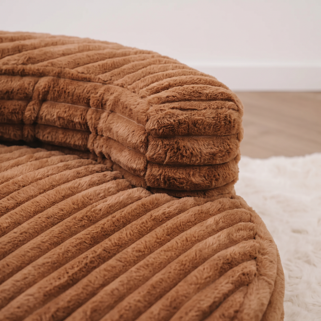 Round Corduroy Dog Bed with Layered Bolster Ring
