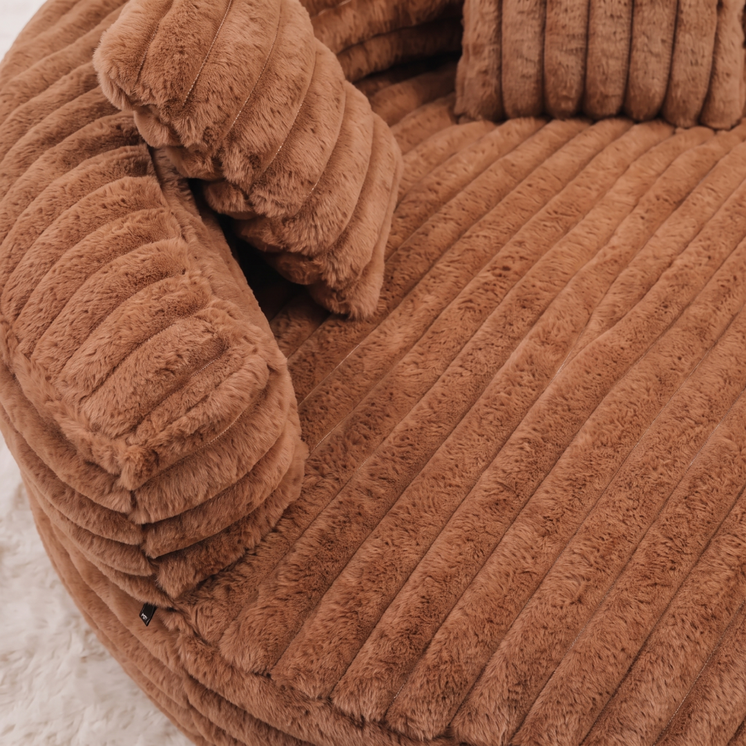 Round Corduroy Dog Bed with Layered Bolster Ring