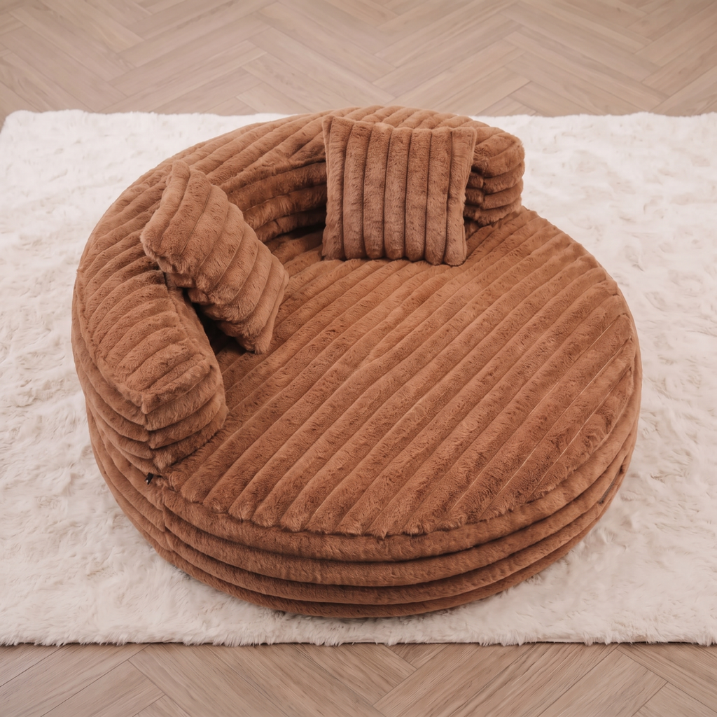 Round Corduroy Dog Bed with Layered Bolster Ring