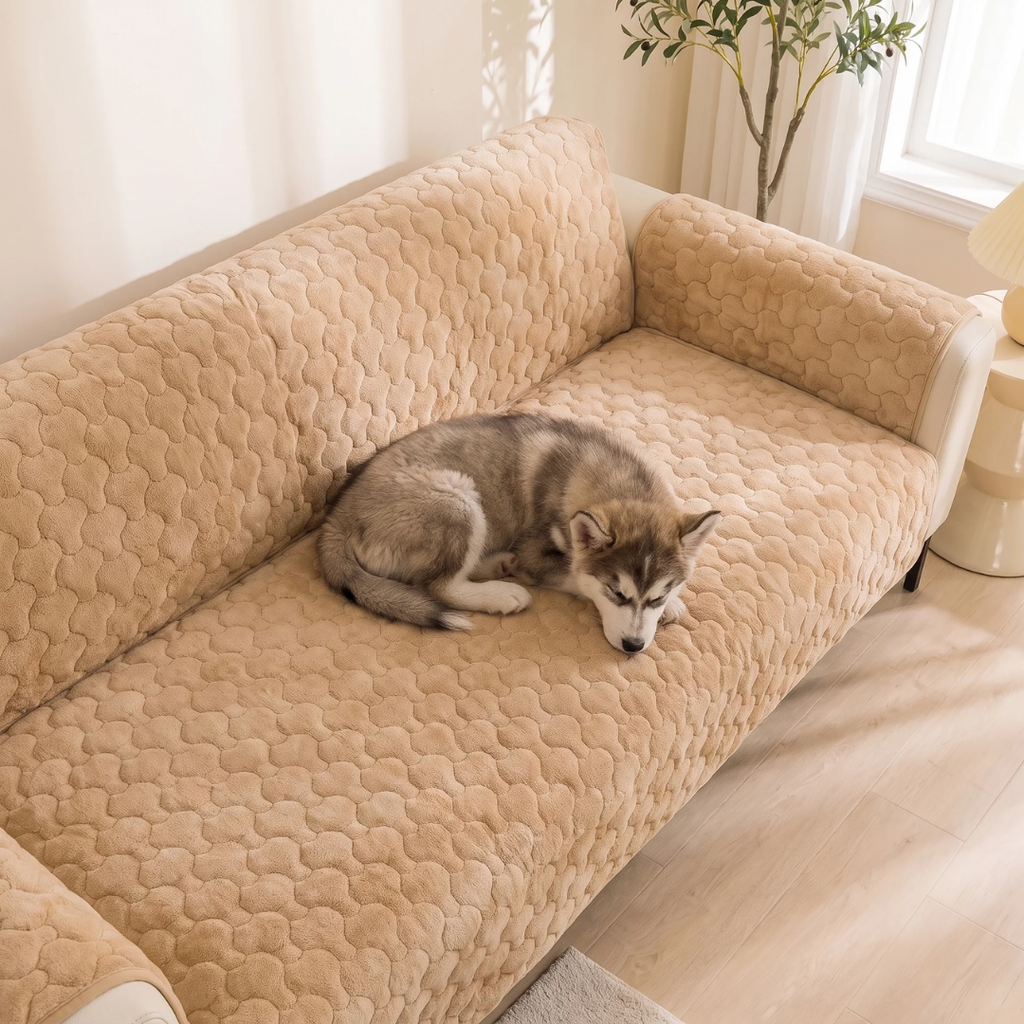 Honeycomb Quilted Plush Non-Slip Sofa Cover for Dogs & Cats