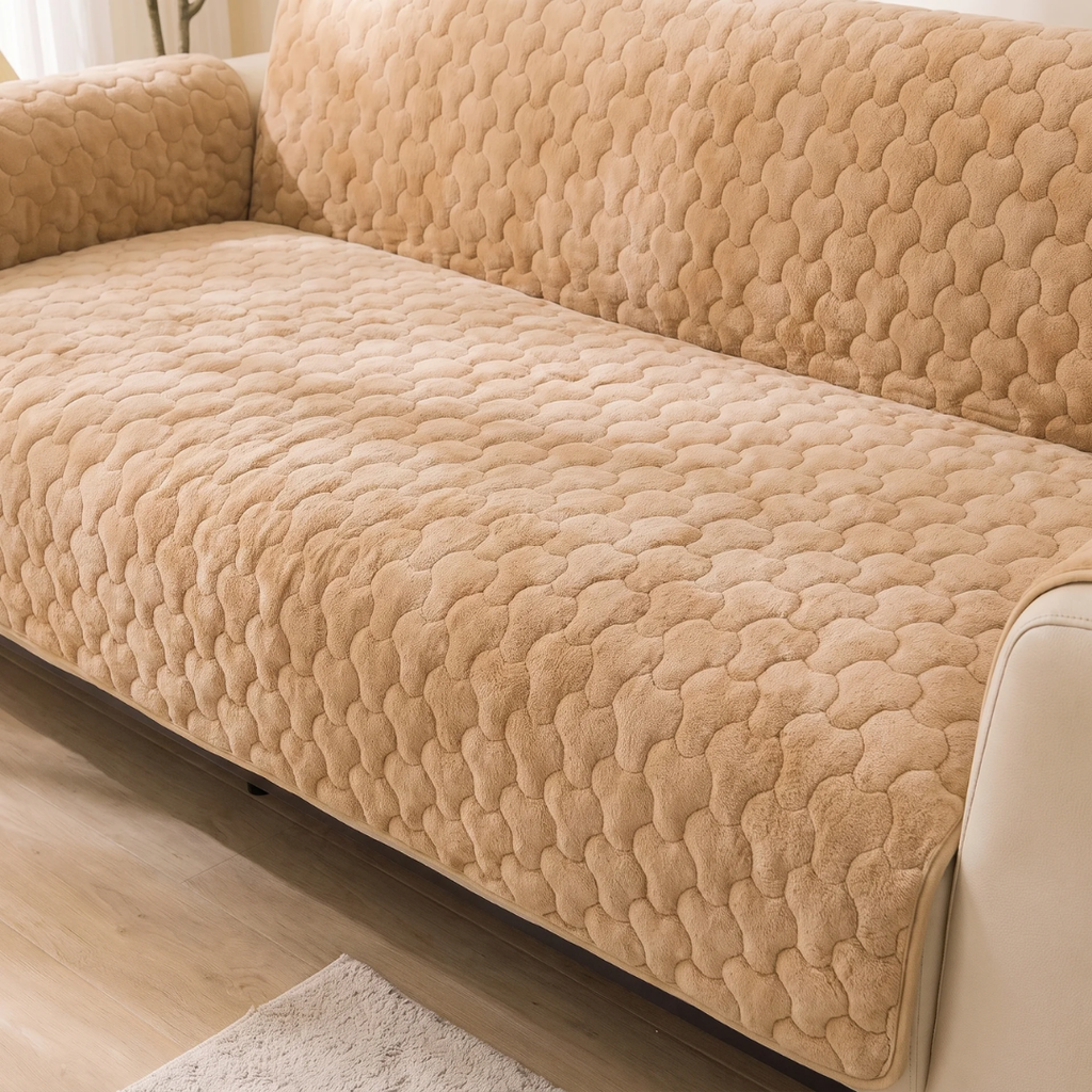 Honeycomb Quilted Plush Non-Slip Sofa Cover for Dogs & Cats