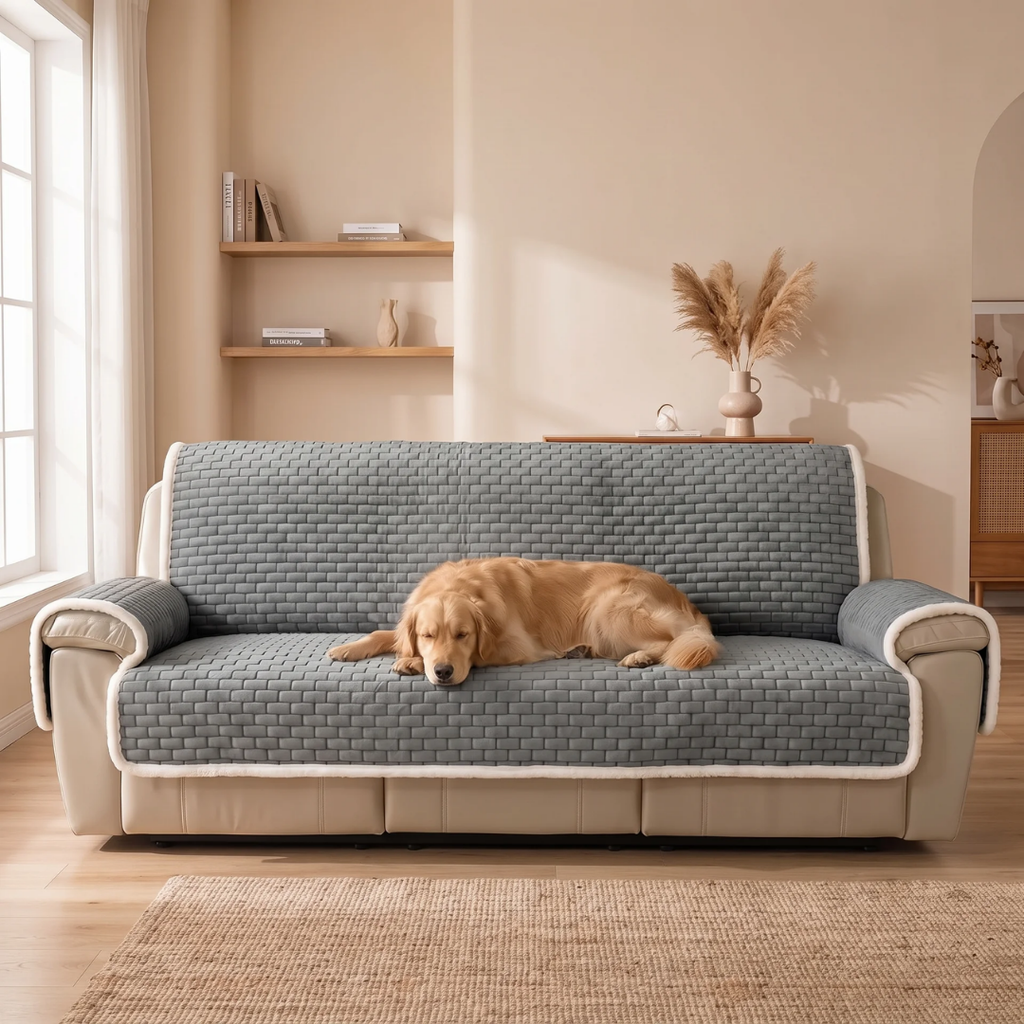 Quilted Sherpa Non-Slip Pet Sofa Cover for Dogs & Cats