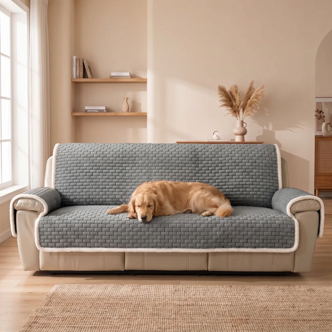 Quilted Sherpa Non-Slip Pet Sofa Cover for Dogs & Cats