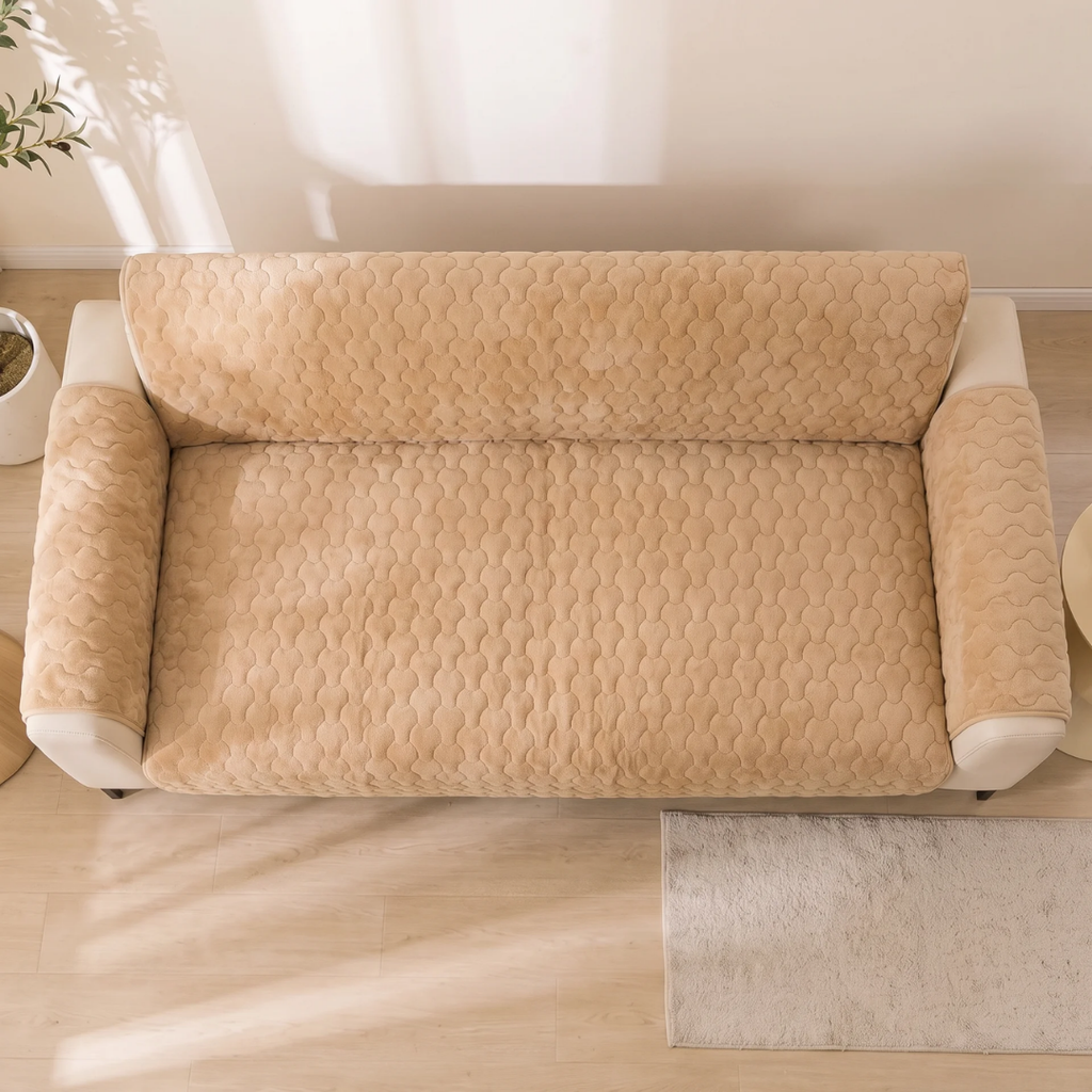 Honeycomb Quilted Plush Non-Slip Sofa Cover for Dogs & Cats
