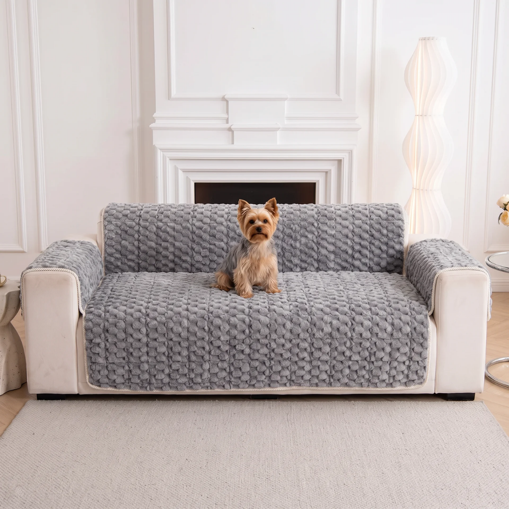Bubble Plush Fur Sofa Cover with Rope Trim for Dogs & Cats