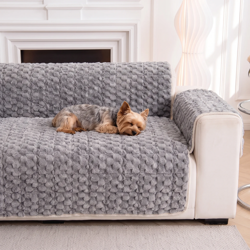 Bubble Plush Fur Sofa Cover with Rope Trim for Dogs & Cats