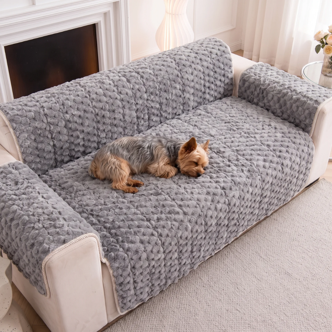 Bubble Plush Fur Sofa Cover with Rope Trim for Dogs & Cats