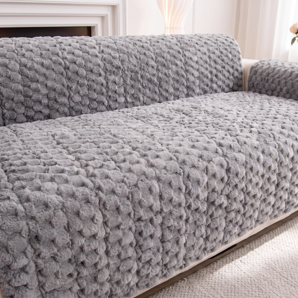 Bubble Plush Fur Sofa Cover with Rope Trim for Dogs & Cats