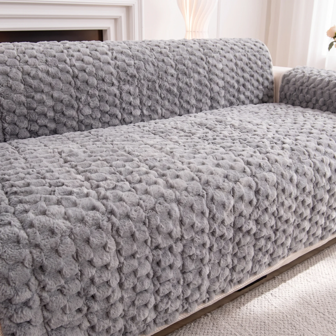 Bubble Plush Fur Sofa Cover with Rope Trim for Dogs & Cats
