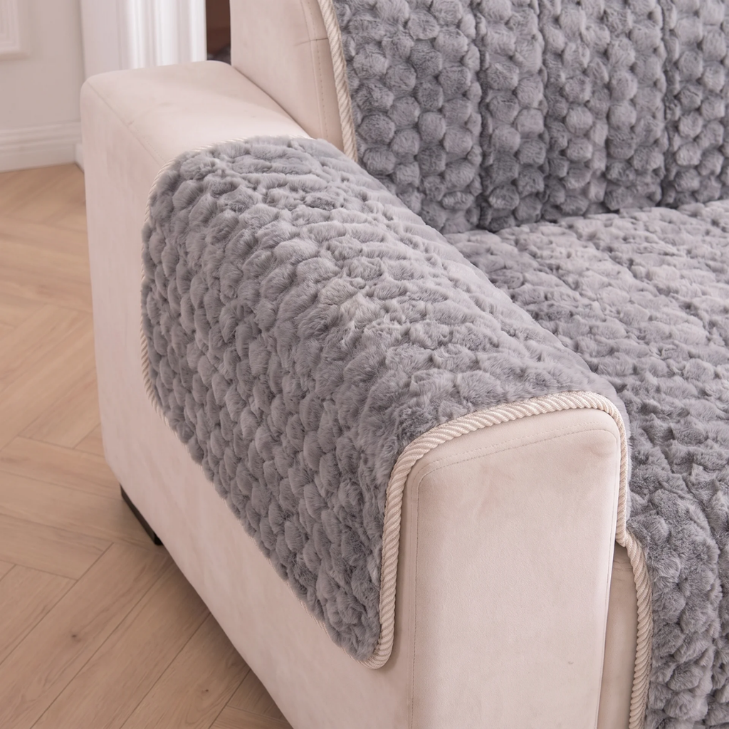 Bubble Plush Fur Sofa Cover with Rope Trim for Dogs & Cats