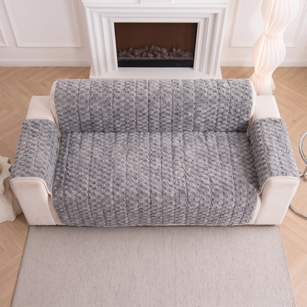Bubble Plush Fur Sofa Cover with Rope Trim for Dogs & Cats