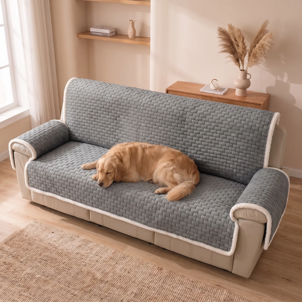 Quilted Sherpa Non-Slip Pet Sofa Cover for Dogs & Cats