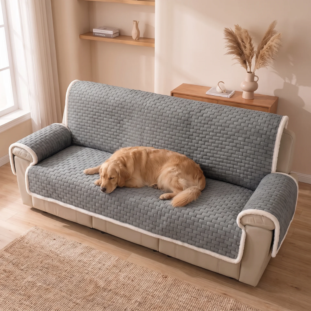 Quilted Sherpa Non-Slip Pet Sofa Cover for Dogs & Cats