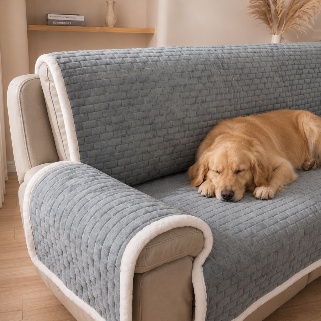 Quilted Sherpa Non-Slip Pet Sofa Cover for Dogs & Cats