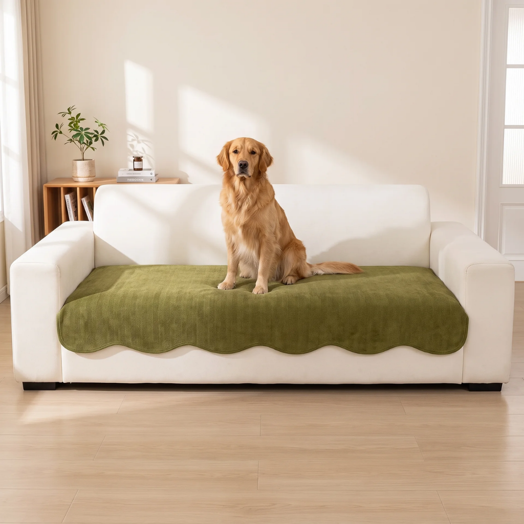 Herringbone Scalloped Edge Sofa Seat Cover for Dogs & Cats