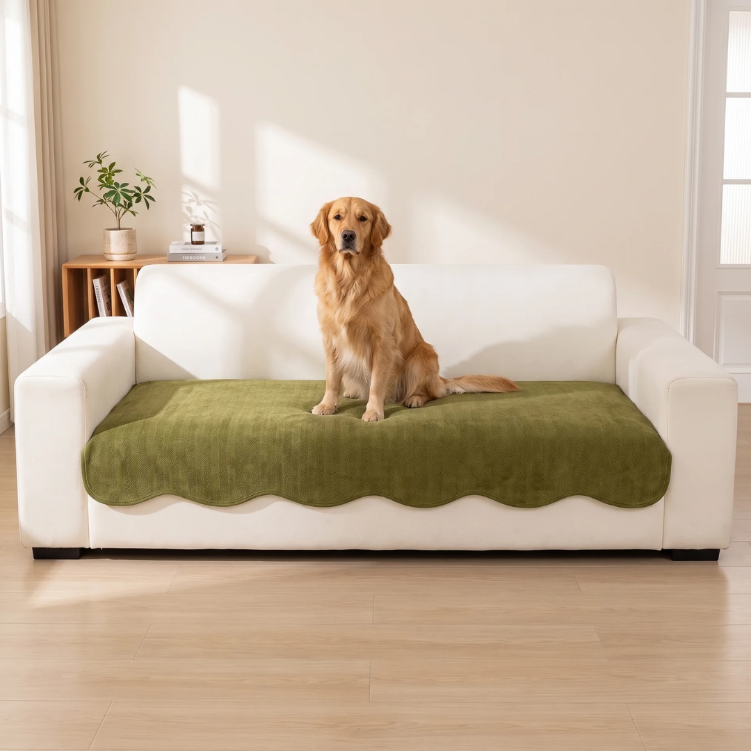 Herringbone Scalloped Edge Sofa Seat Cover for Dogs & Cats