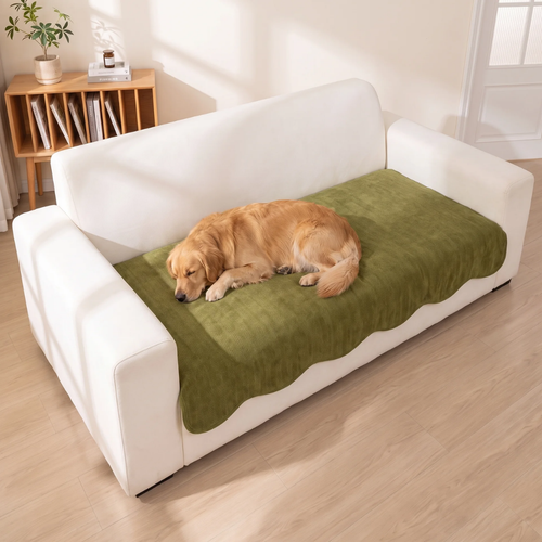 Herringbone Scalloped Edge Sofa Seat Cover for Dogs & Cats