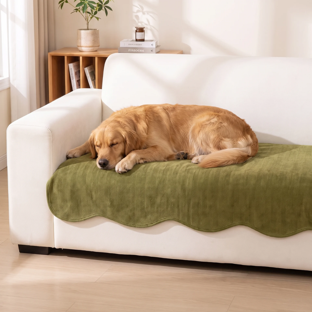 Herringbone Scalloped Edge Sofa Seat Cover for Dogs & Cats