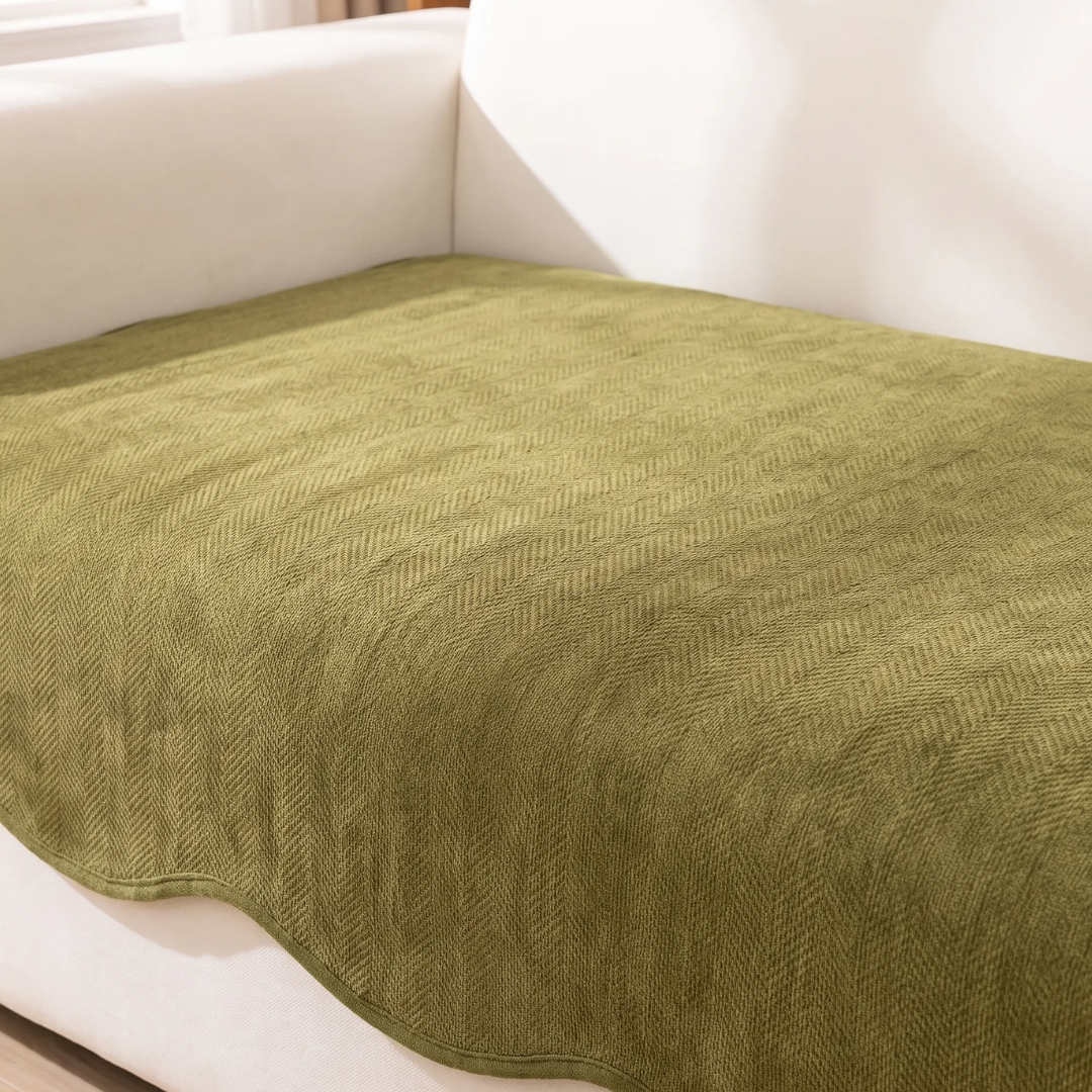 Herringbone Scalloped Edge Sofa Seat Cover for Dogs & Cats