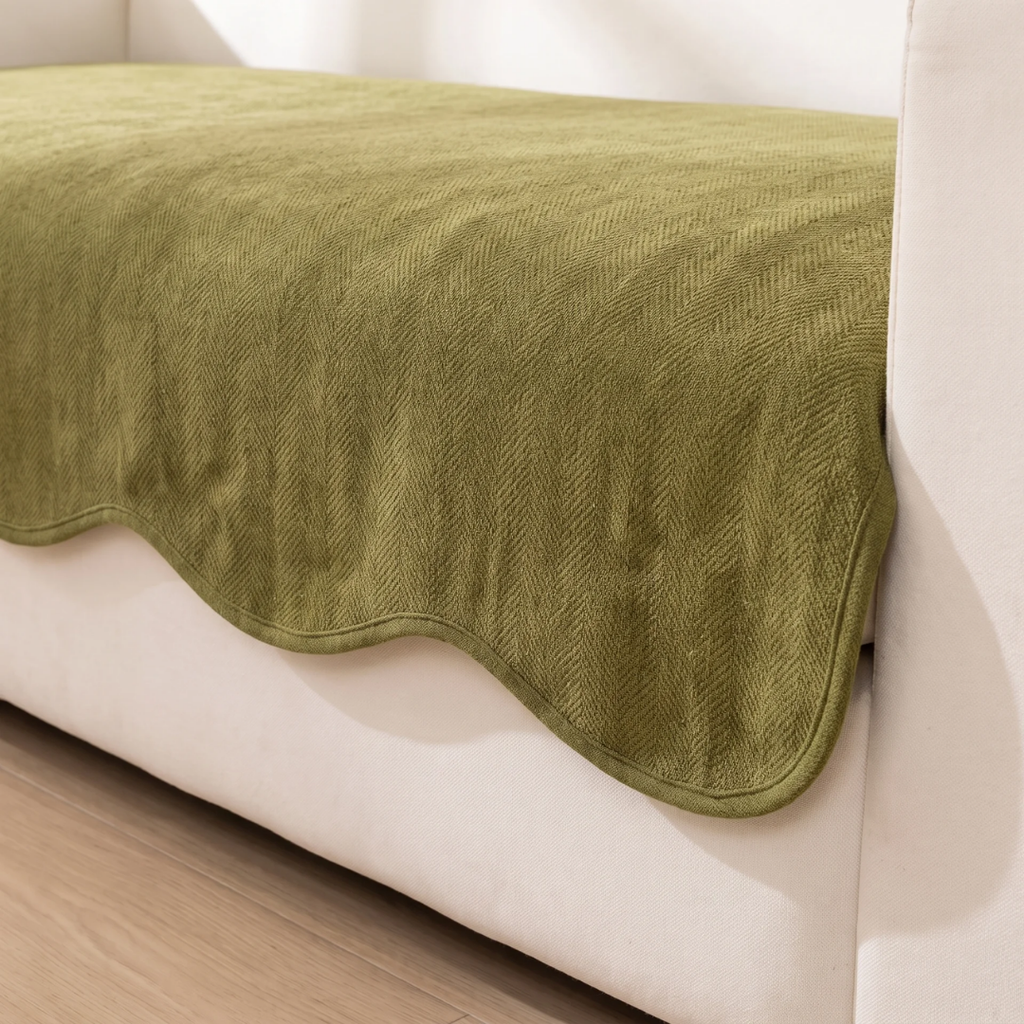 Herringbone Scalloped Edge Sofa Seat Cover for Dogs & Cats