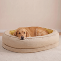 Linen Look Oval Bolster Dog Bed with Velvet Interior