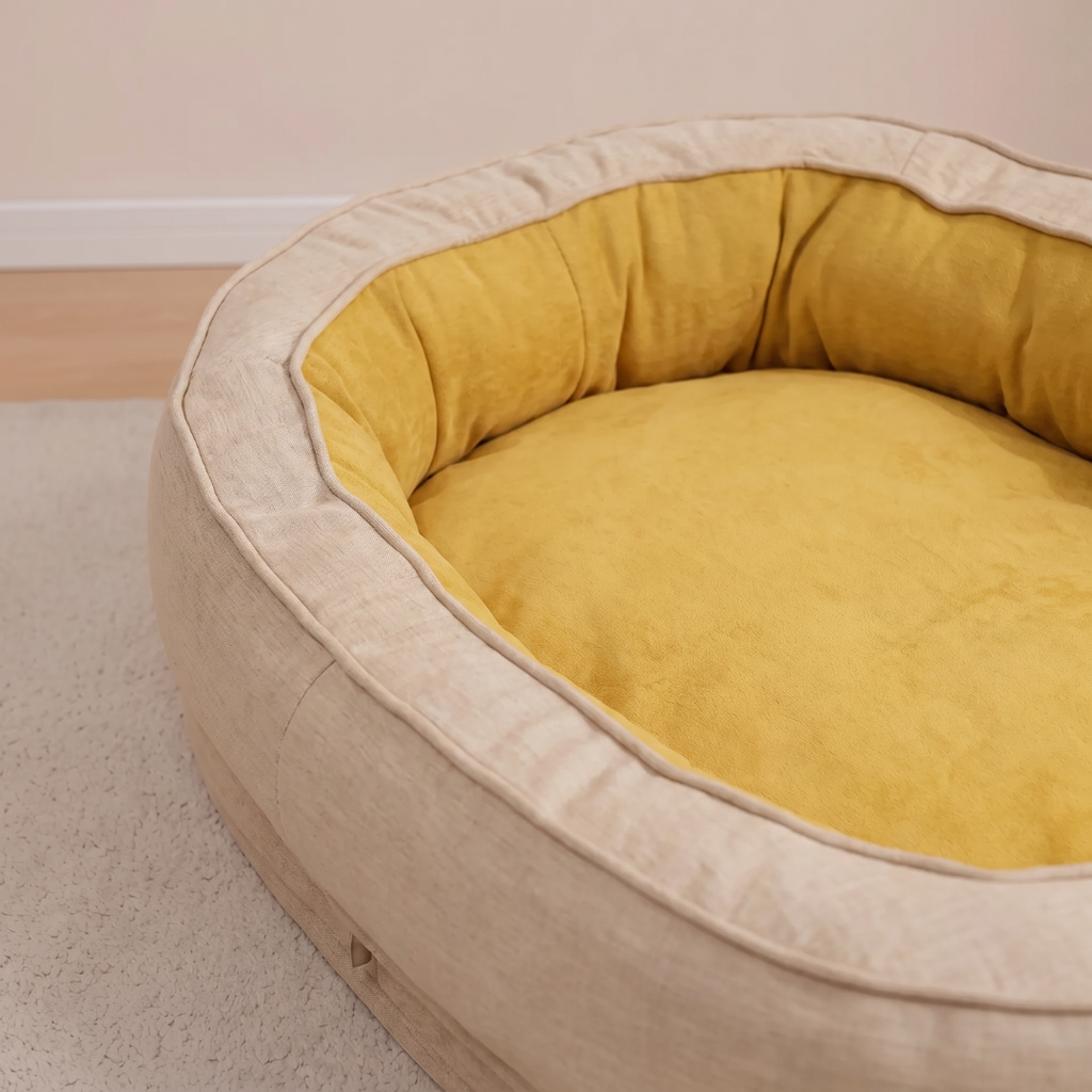 Linen Look Oval Bolster Dog Bed with Velvet Interior