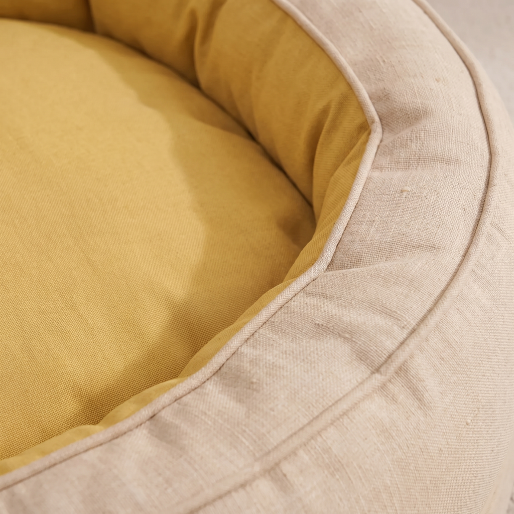 Linen Look Oval Bolster Dog Bed with Velvet Interior