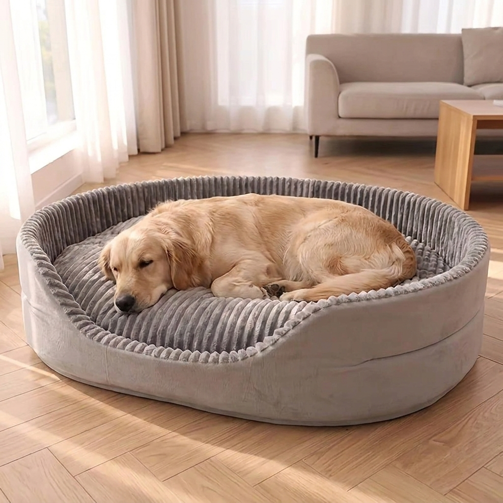 Cozy Bolster Dog Bed - Soft Ribbed Pet Bed, 4 Sizes