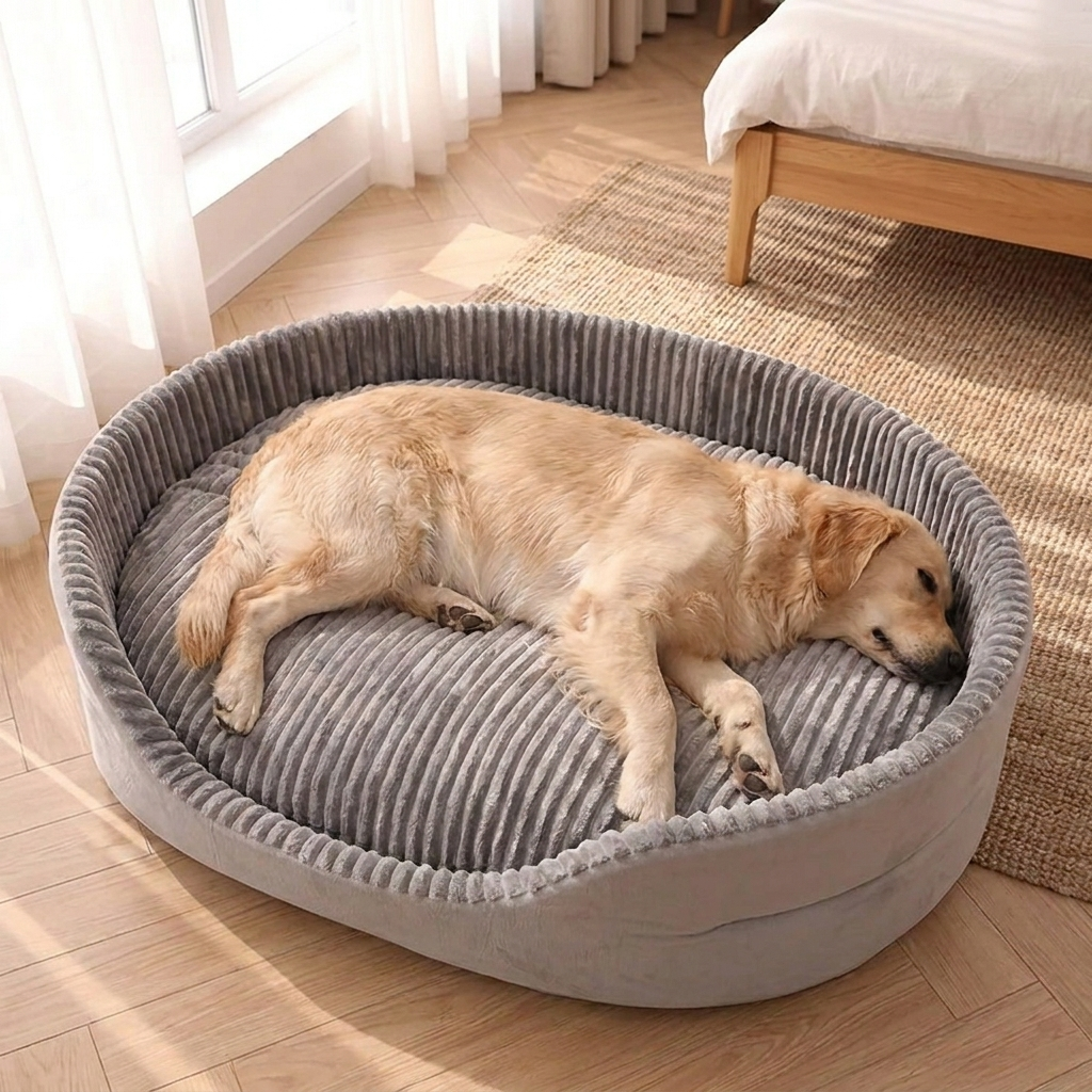 Cozy Bolster Dog Bed - Soft Ribbed Pet Bed, 4 Sizes