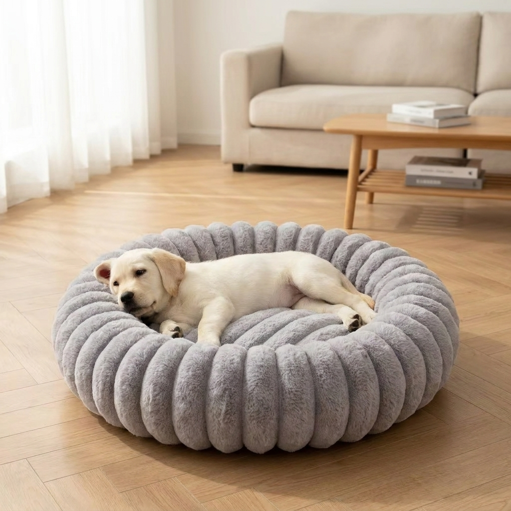 Soft Round Donut Pet Bed - Cozy Plush Dog Bed