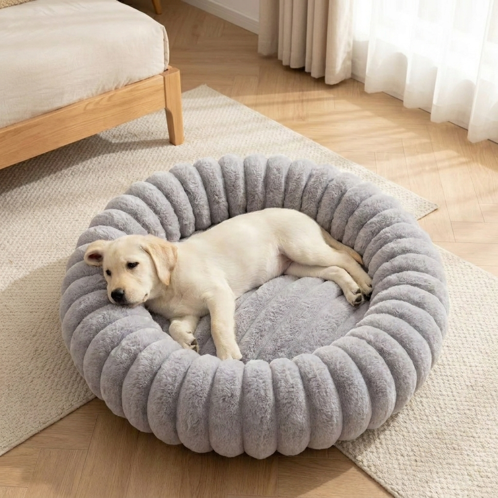 Soft Round Donut Pet Bed - Cozy Plush Dog Bed