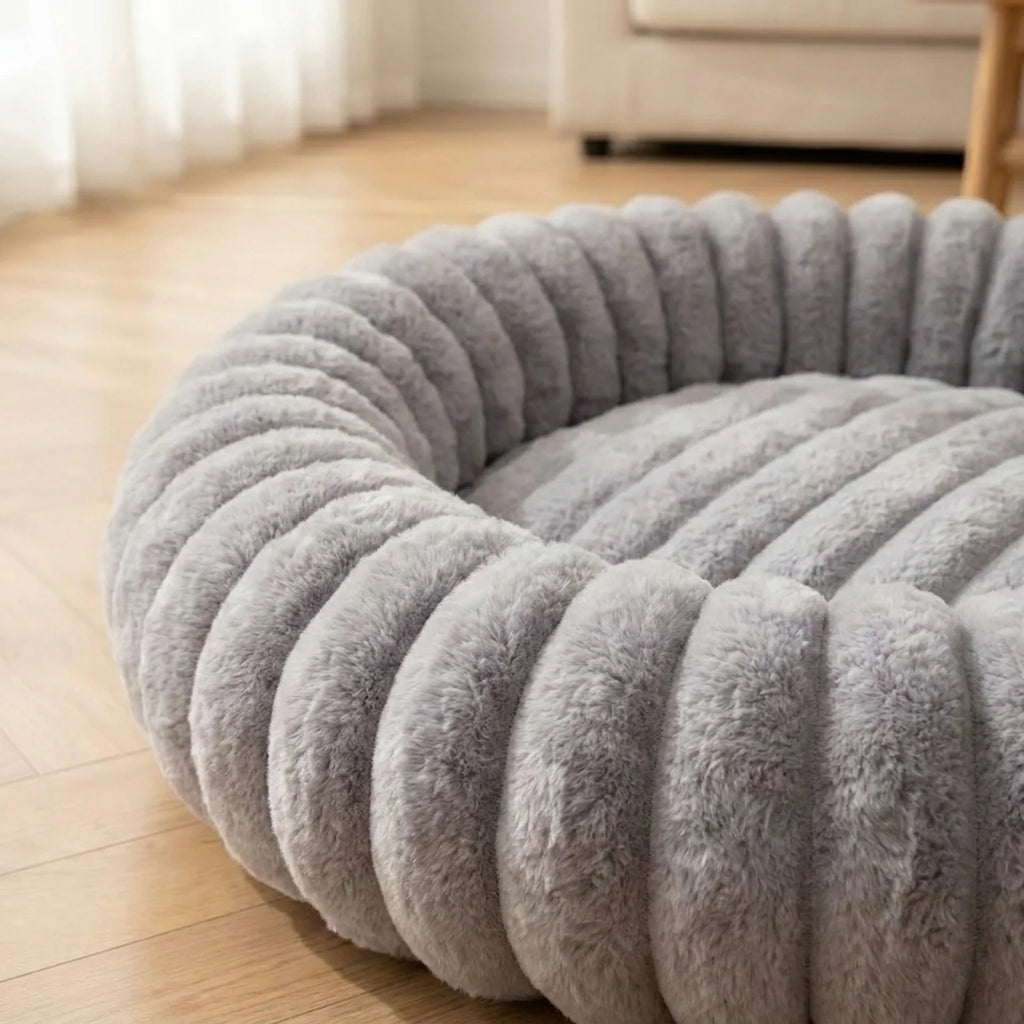 Soft Round Donut Pet Bed - Cozy Plush Dog Bed